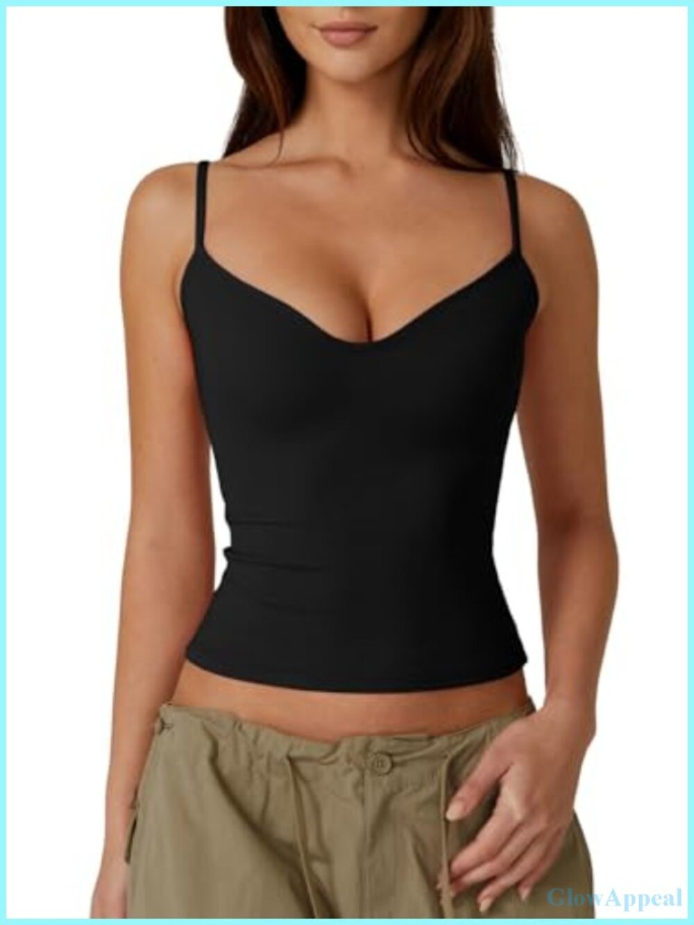 QINSEN Sweetheart Neck Spaghetti Strap Crop Cami Top Slim Fit Sleeveless Tank